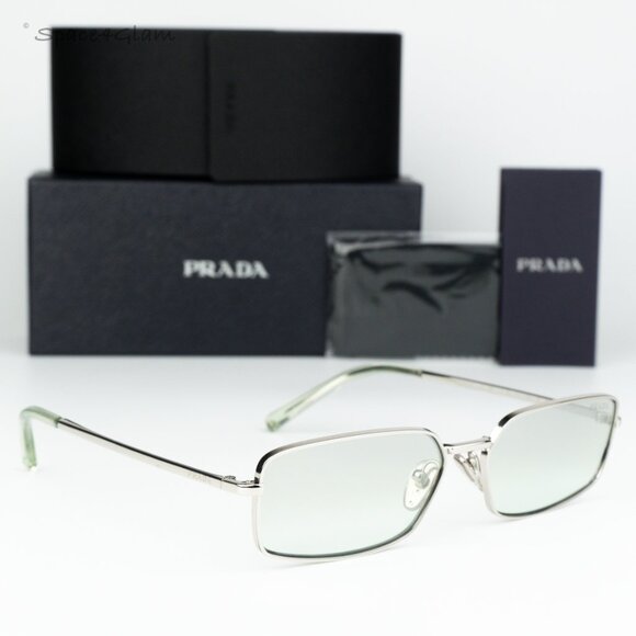 NEW Prada PRA60S 1BC80G Silver Grey Mirror Rectangle Unisex Sunglasses 0PR A60S - Picture 1 of 7